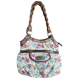 Rosetti Multicolor Floral Handbag with Brown Leather Accents